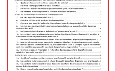 COVID 19 – MODES D’ACCUEIL DU JEUNE ENFANT 0-3 ANS FAQ – Relatives aux consignes du 02.04.2021