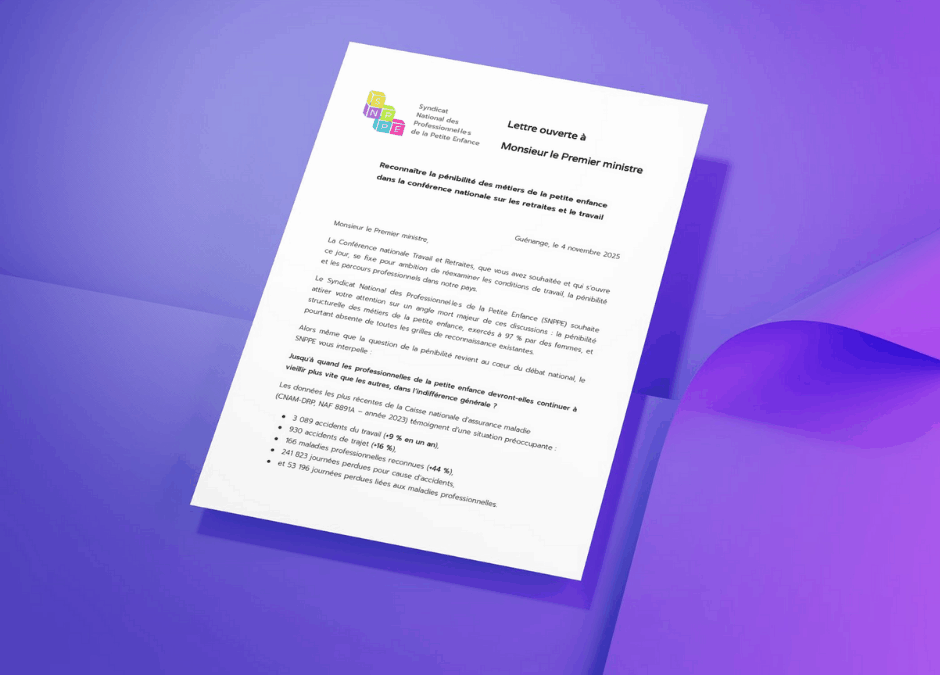 Le SNPPE interpelle le Premier ministre sur la pénibilité des métiers de la petite enfance